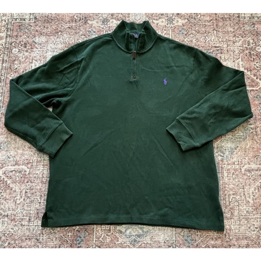Polo Ralph Lauren Mens Green 1/4 Zip Pullover Sweater Size XXL Stretch Rugby